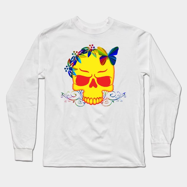 Colorful Skull Long Sleeve T-Shirt by Izmet